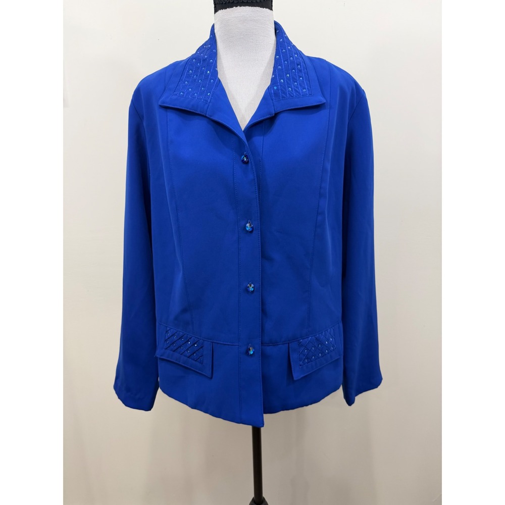 Saint Germain Paris Royal Blue Rhinestone Blazer Jacket Large SH69722 USA Made